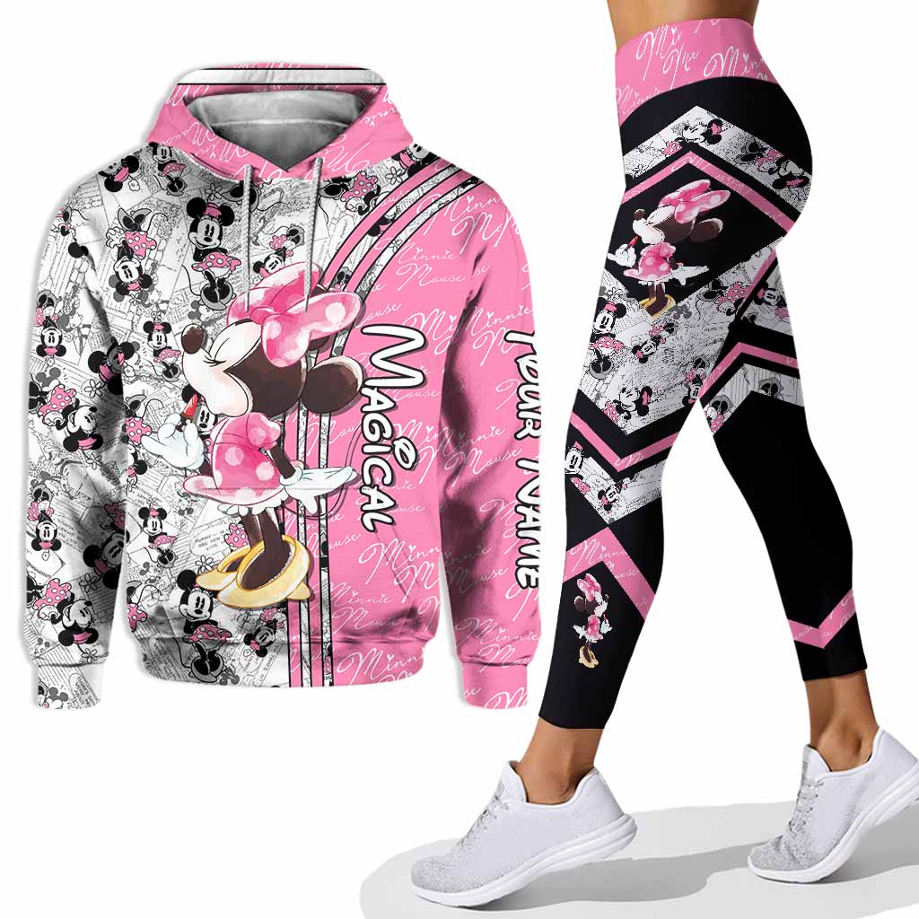 Personalized Cute Pink Mouse Ears Hoodie & Leggings Set
