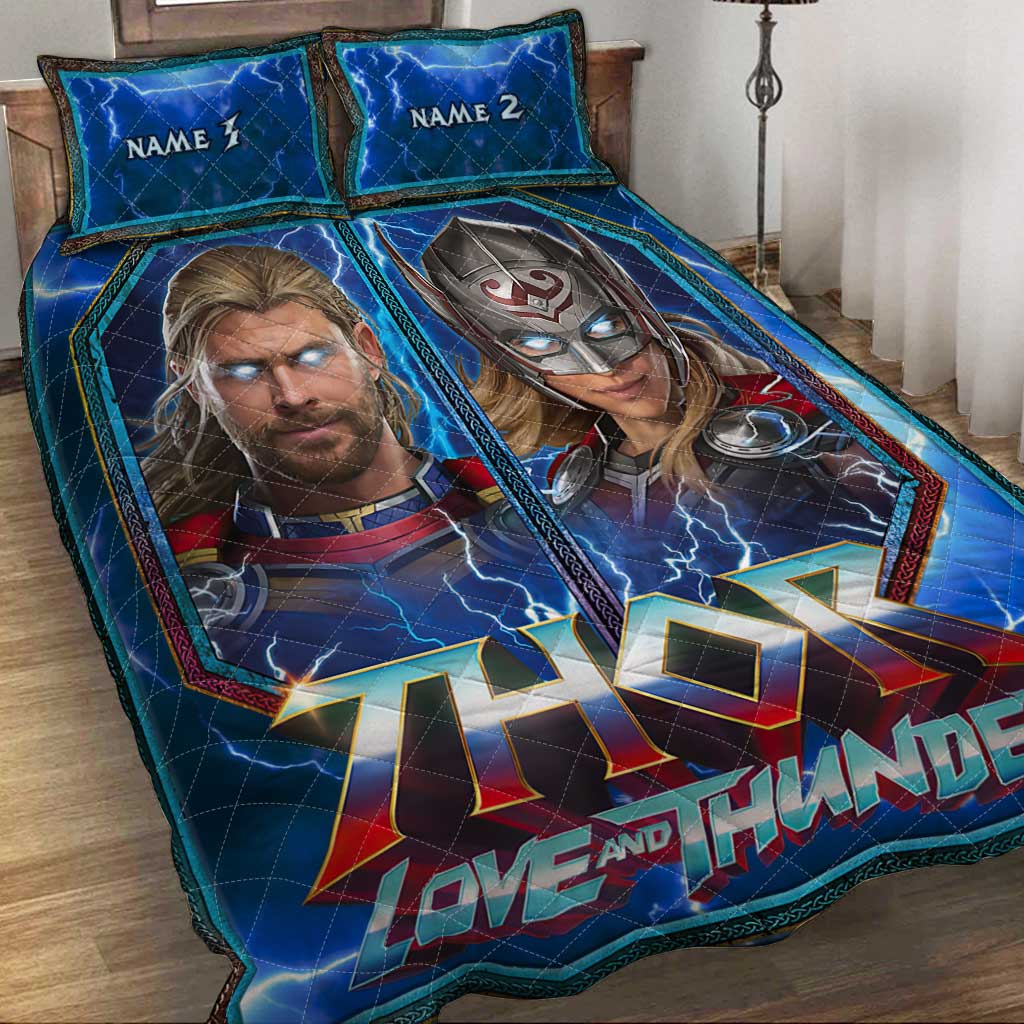 Personalized Thor Love and Thunder Quilt Set Custom Names Gift for Couples