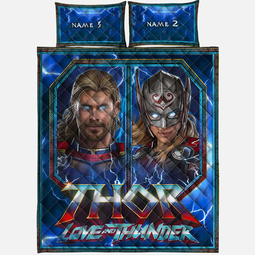 Personalized Thor Love and Thunder Quilt Set Custom Names Gift for Couples