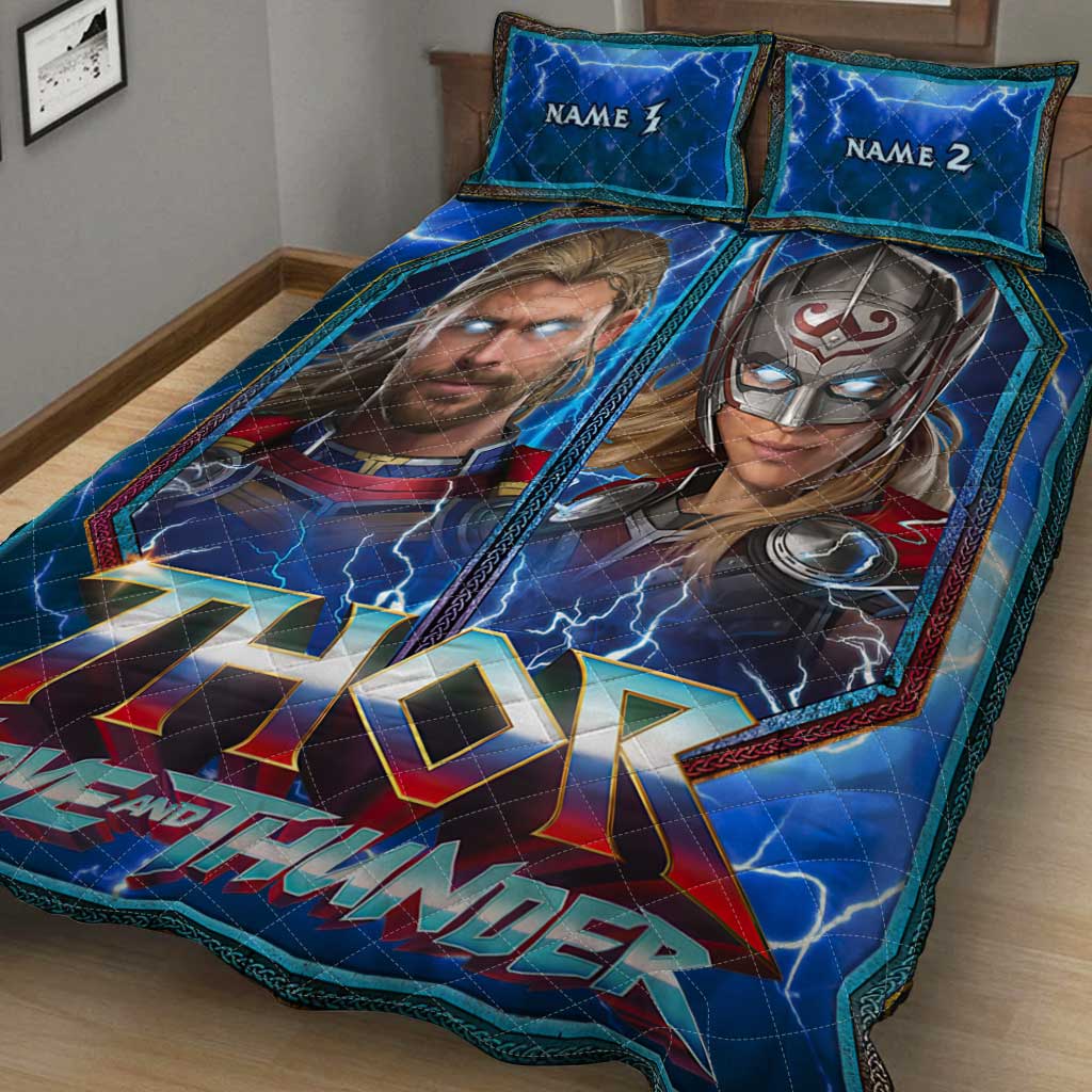 Personalized Thor Love and Thunder Quilt Set Custom Names Gift for Couples