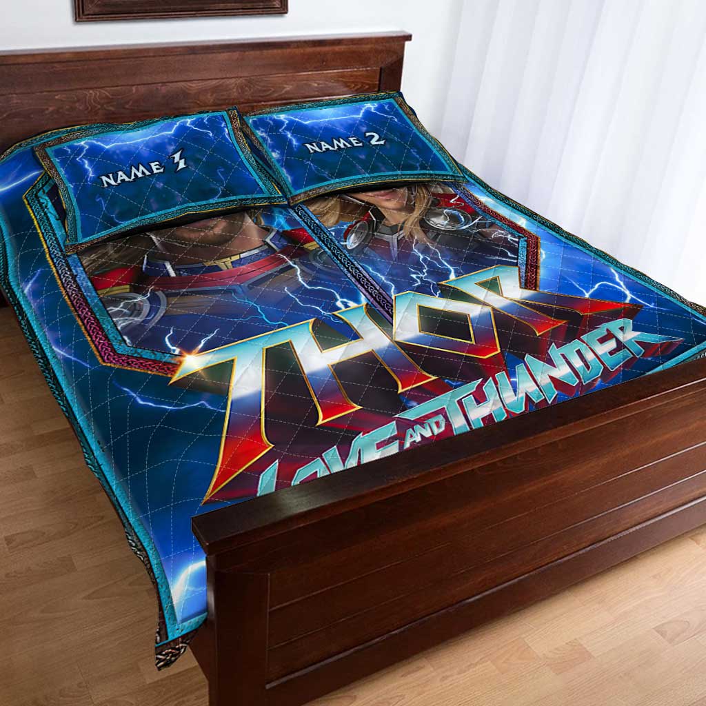 Personalized Thor Love and Thunder Quilt Set Custom Names Gift for Couples