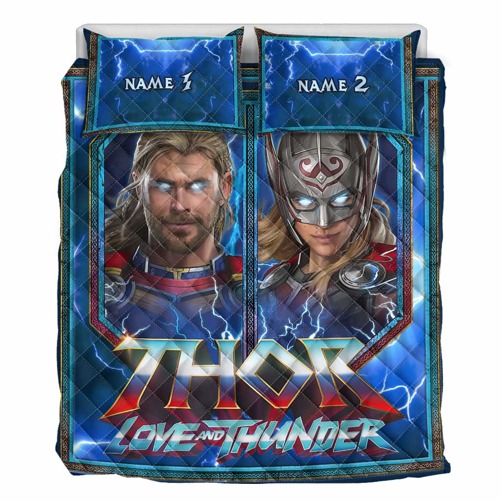 Personalized Thor Love and Thunder Quilt Set Custom Names Gift for Couples