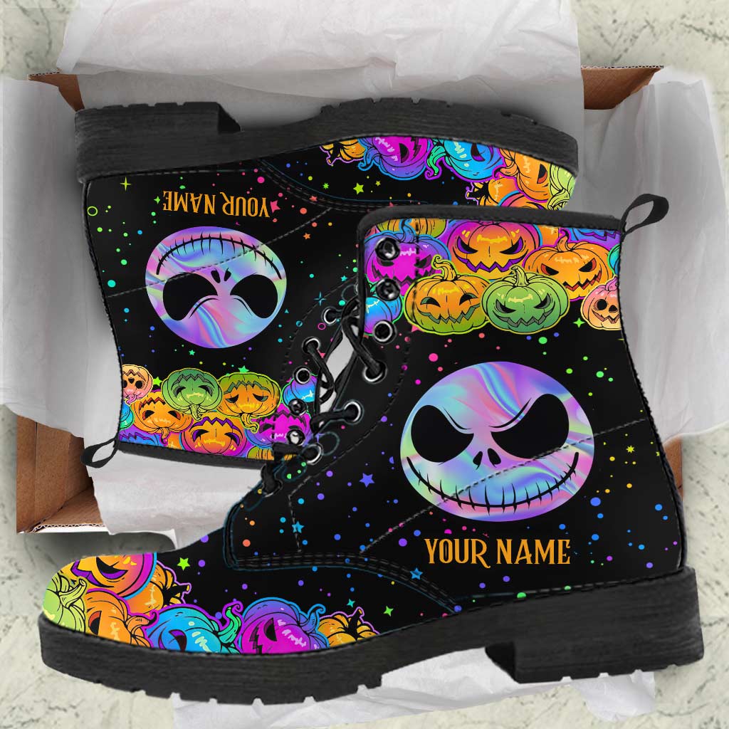 Personalized Pumpkin King Leather Boots Custom Name Gift