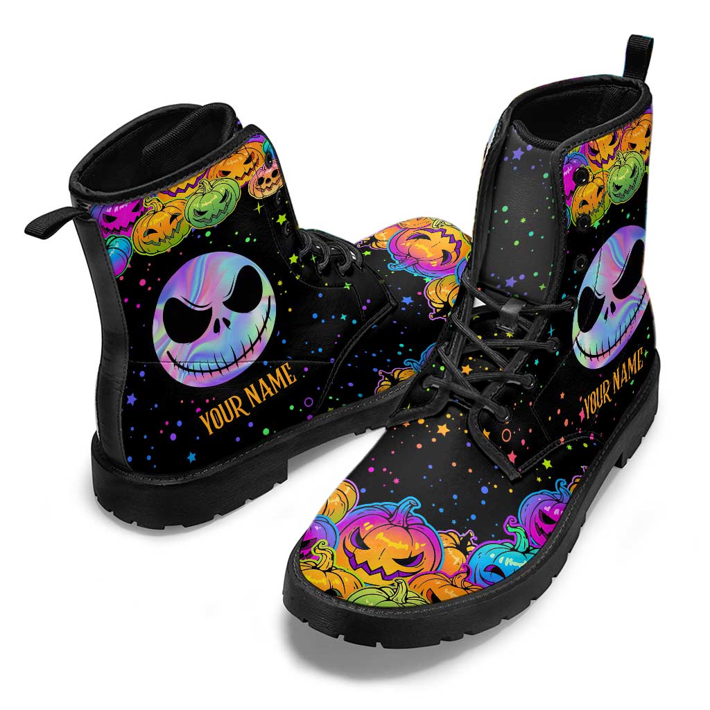 Personalized Pumpkin King Leather Boots Custom Name Gift