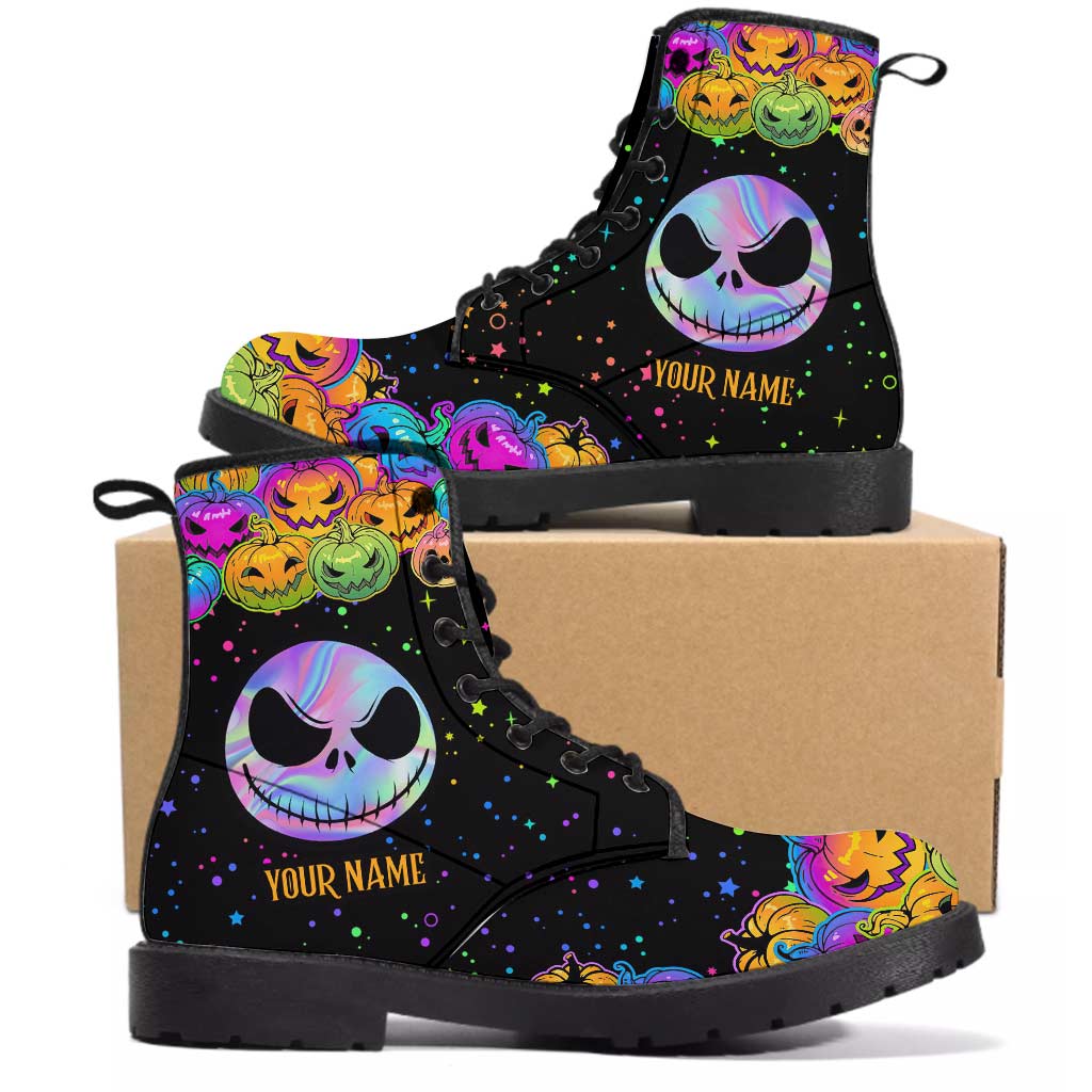 Personalized Pumpkin King Leather Boots Custom Name Gift