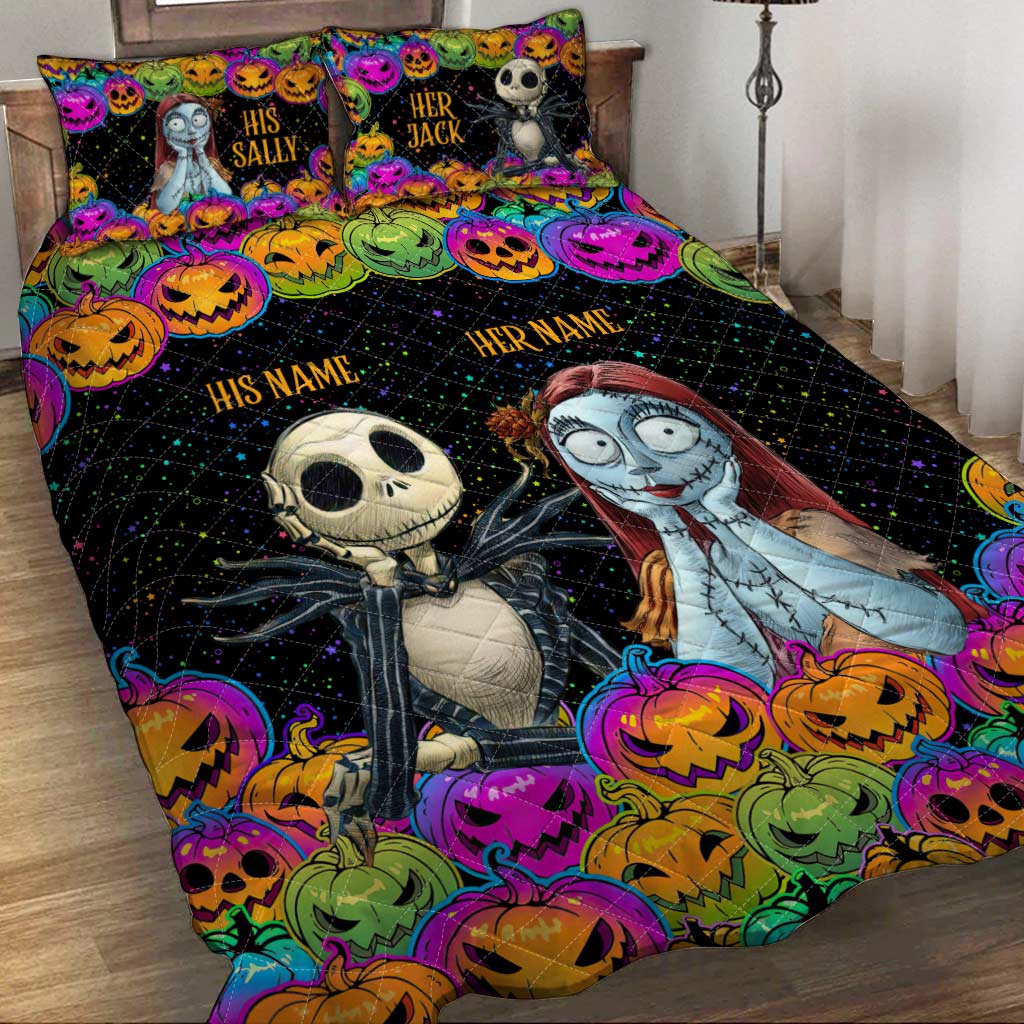 Personalized Nightmare Before Christmas Quilt Set for Couples