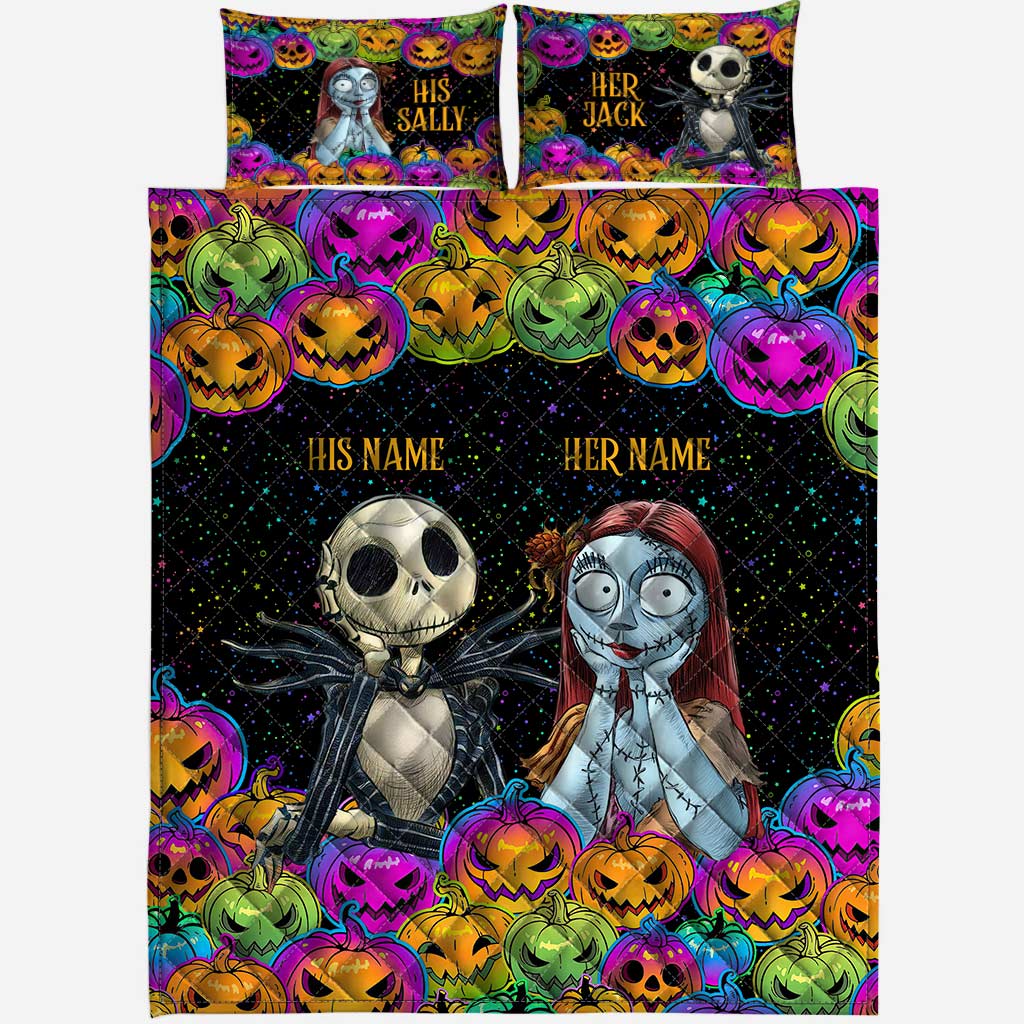 Personalized Nightmare Before Christmas Quilt Set for Couples