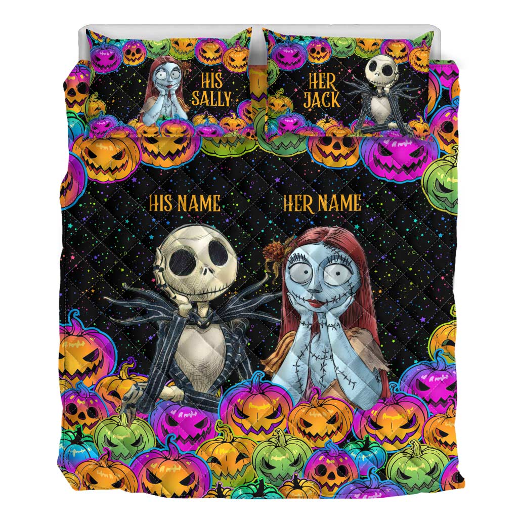 Personalized Nightmare Before Christmas Quilt Set for Couples