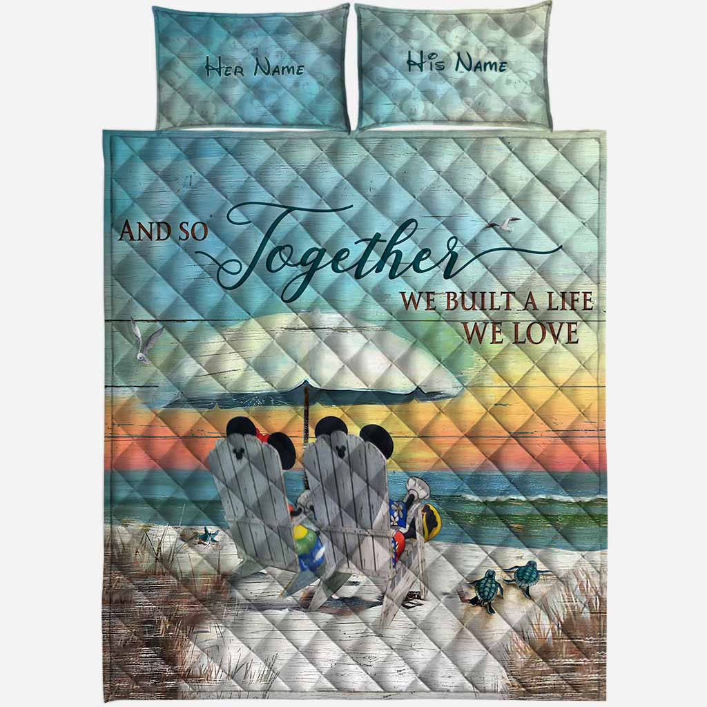 Personalized Beach Themed Quilt Set Custom Names for Couples