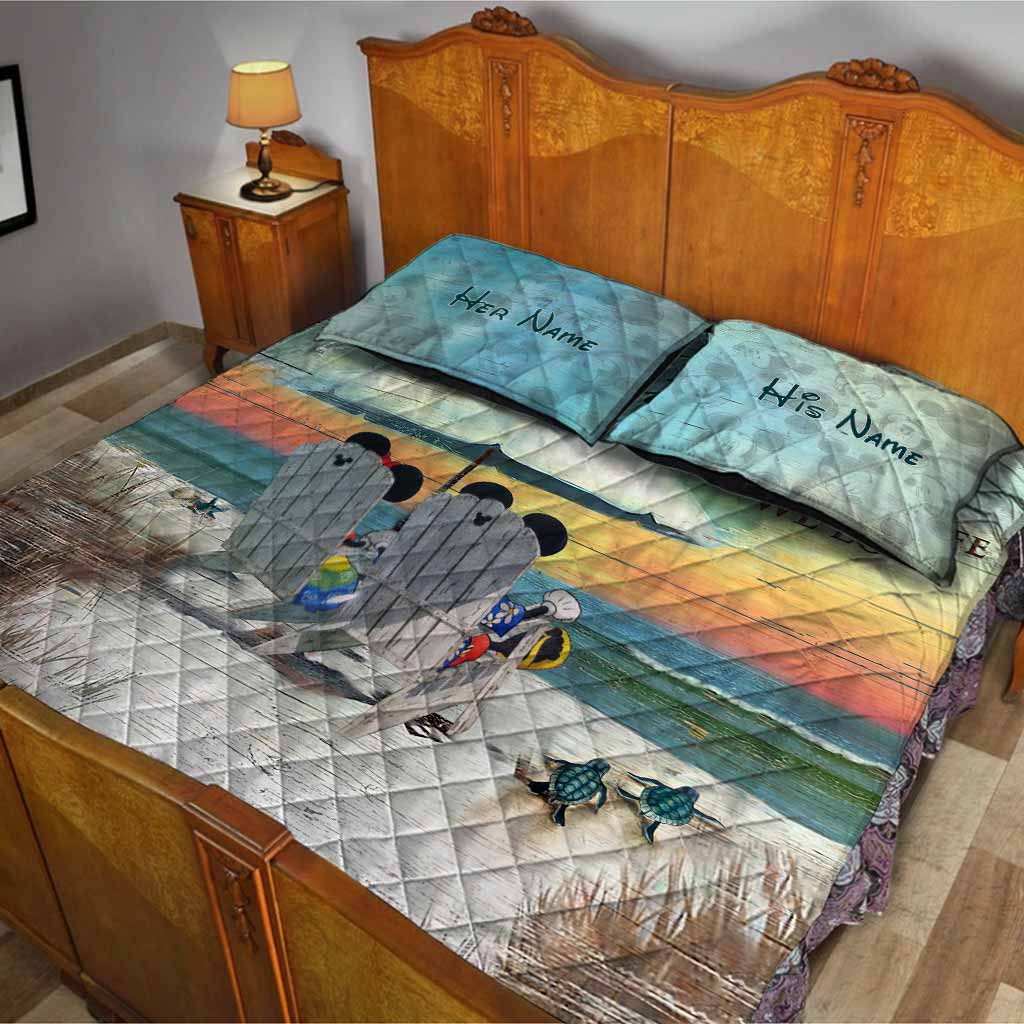 Personalized Beach Themed Quilt Set Custom Names for Couples