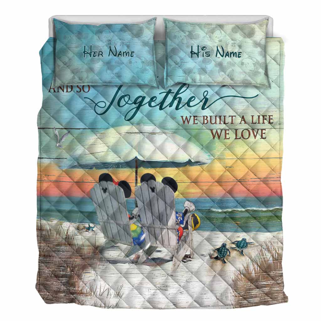 Personalized Beach Themed Quilt Set Custom Names for Couples