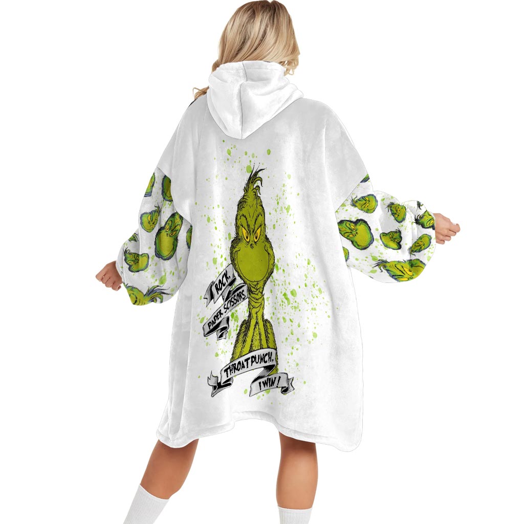 Personalized Grinch Blanket Hoodie Custom Name Gift for Christmas