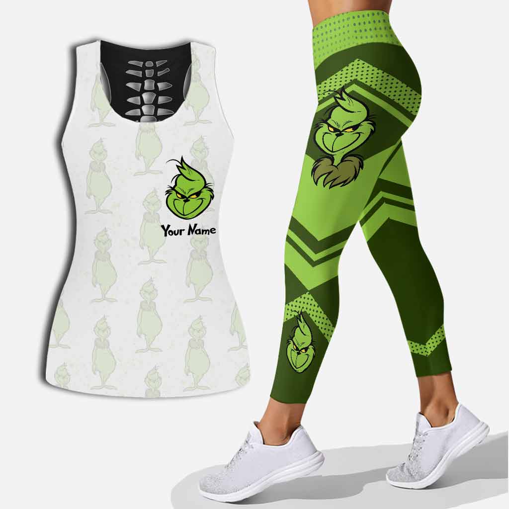 Personalized Grinch Hollow Tank Top & Leggings Gift for Women