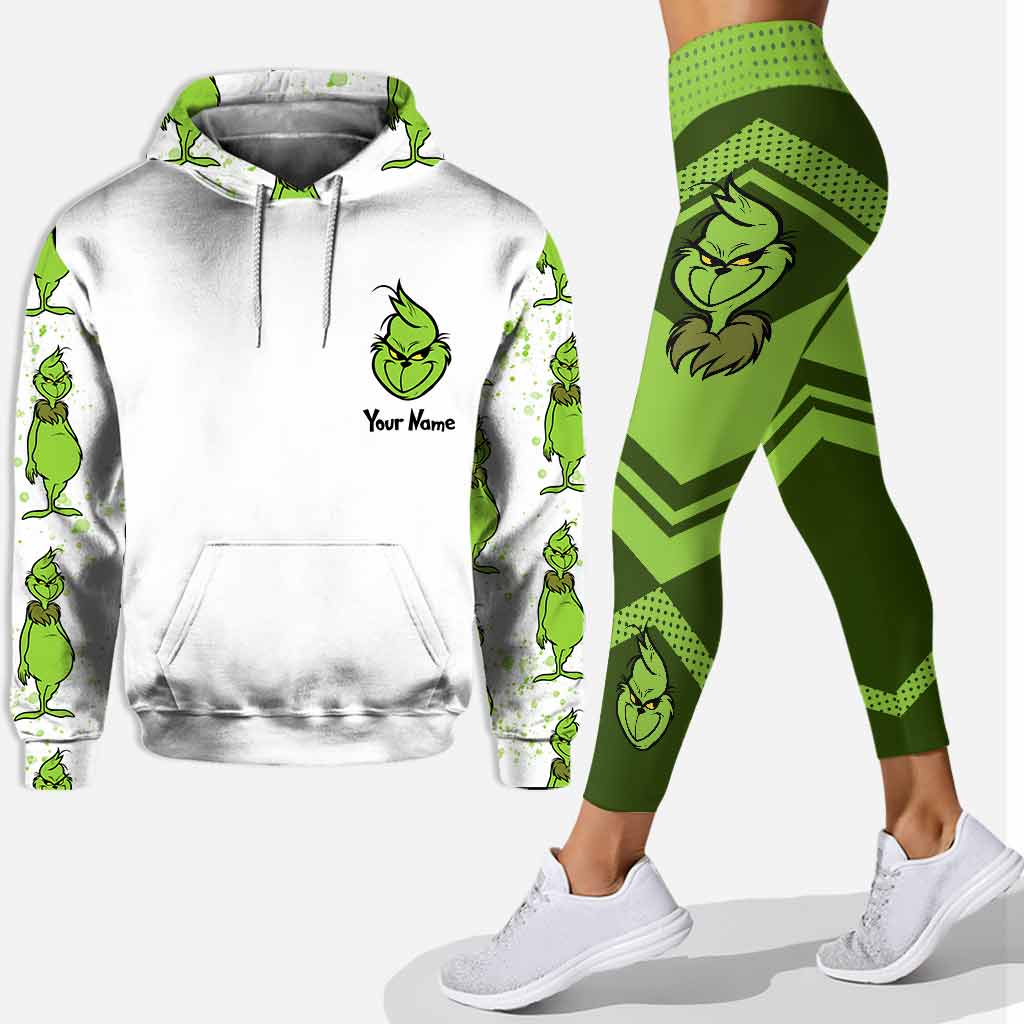 Personalized Grinch Hoodie and Leggings Set for Christmas