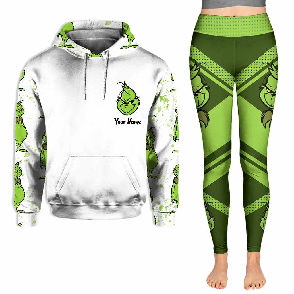 Personalized Grinch Hoodie and Leggings Set for Christmas