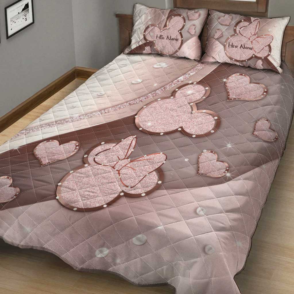 Personalized Couple Mouse Quilt Set with Custom Names for Anniversary Gift