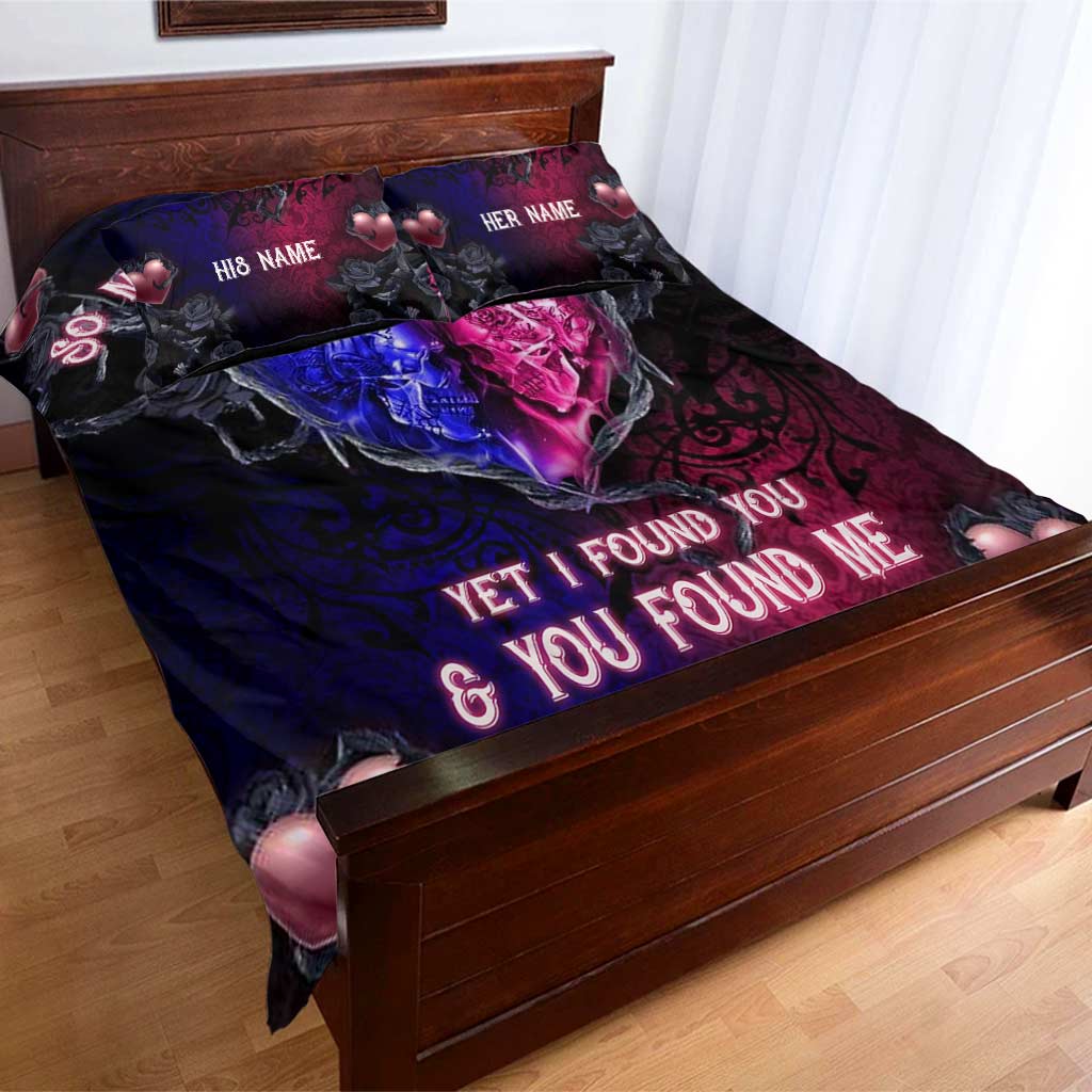 Personalized Skull Quilt Set Custom Name Unique Couple Gift