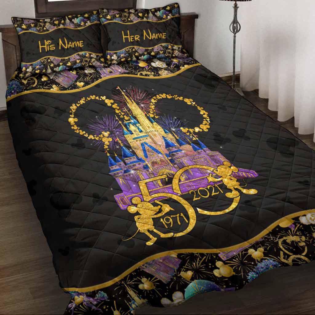 Personalized 50th Anniversary Mouse Quilt Set for Couples