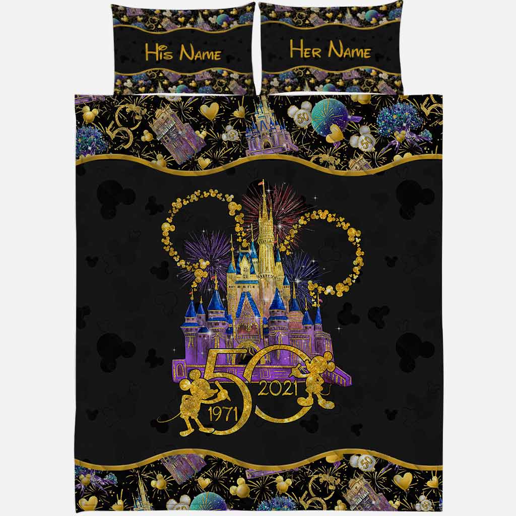 Personalized 50th Anniversary Mouse Quilt Set for Couples