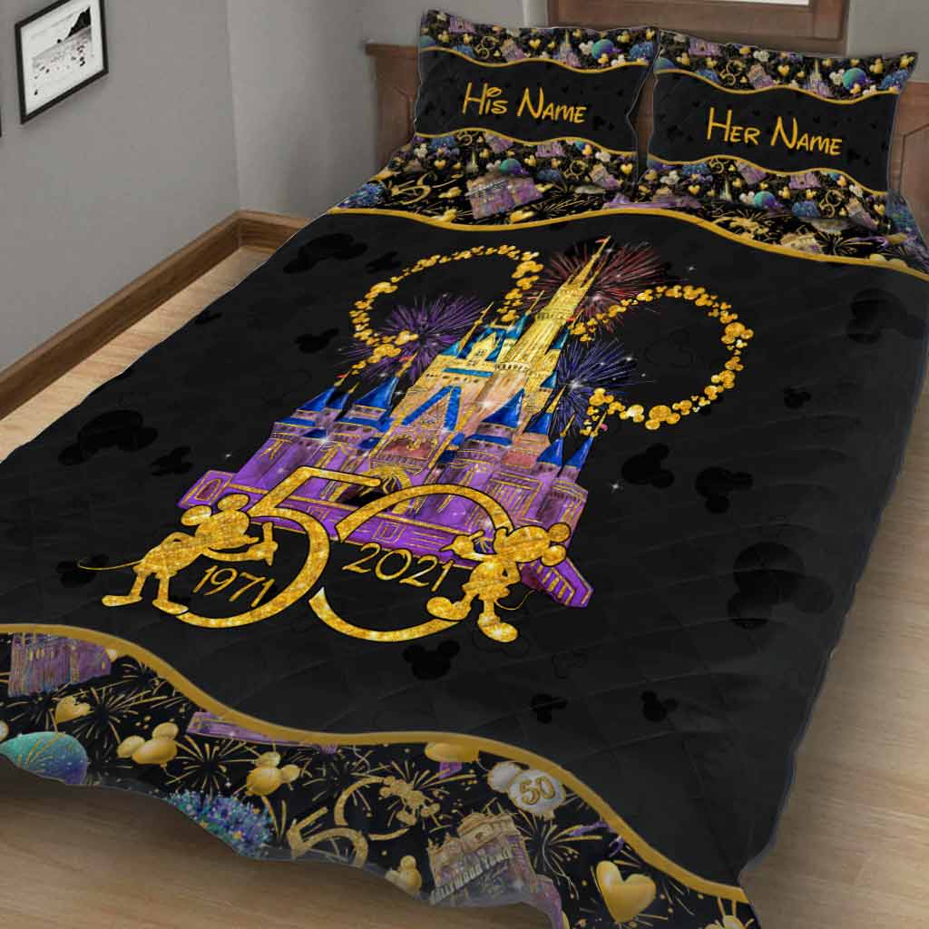 Personalized 50th Anniversary Mouse Quilt Set for Couples