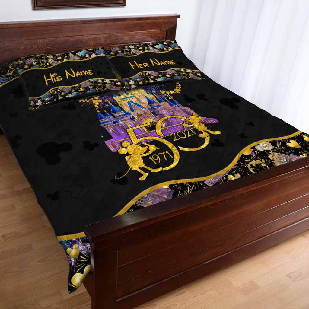 Personalized 50th Anniversary Mouse Quilt Set for Couples
