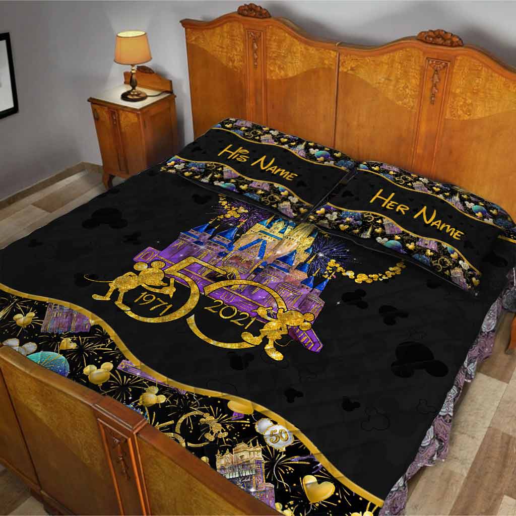 Personalized 50th Anniversary Mouse Quilt Set for Couples