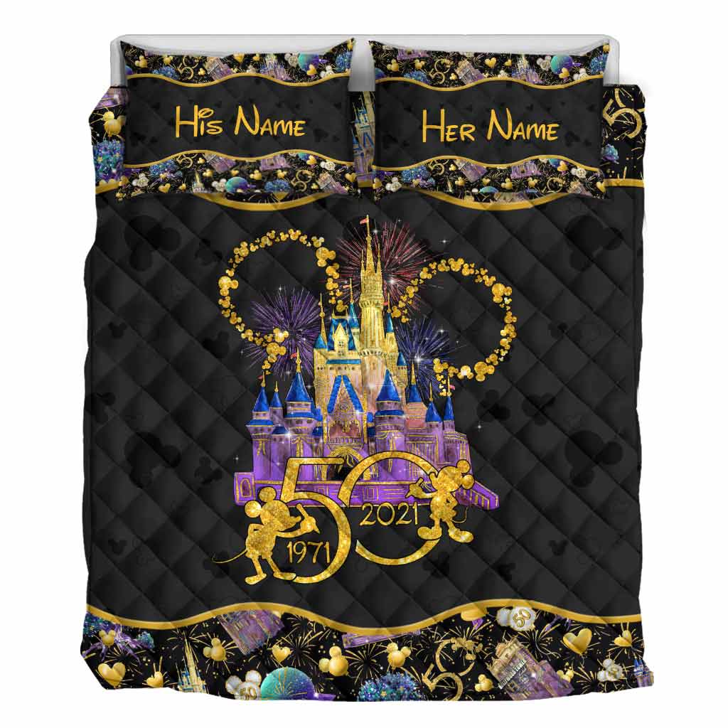 Personalized 50th Anniversary Mouse Quilt Set for Couples