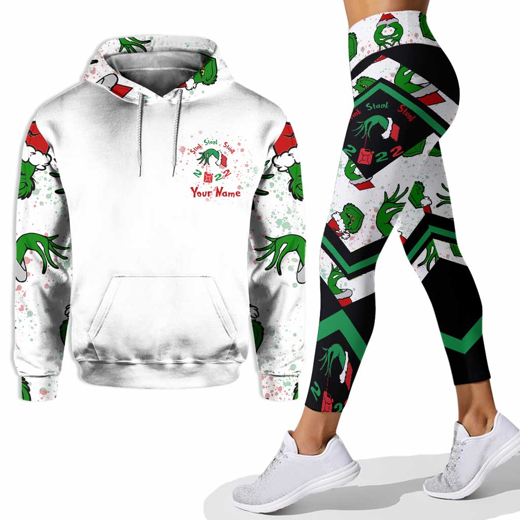 Personalized Grinch Christmas Hoodie and Leggings Set for Family