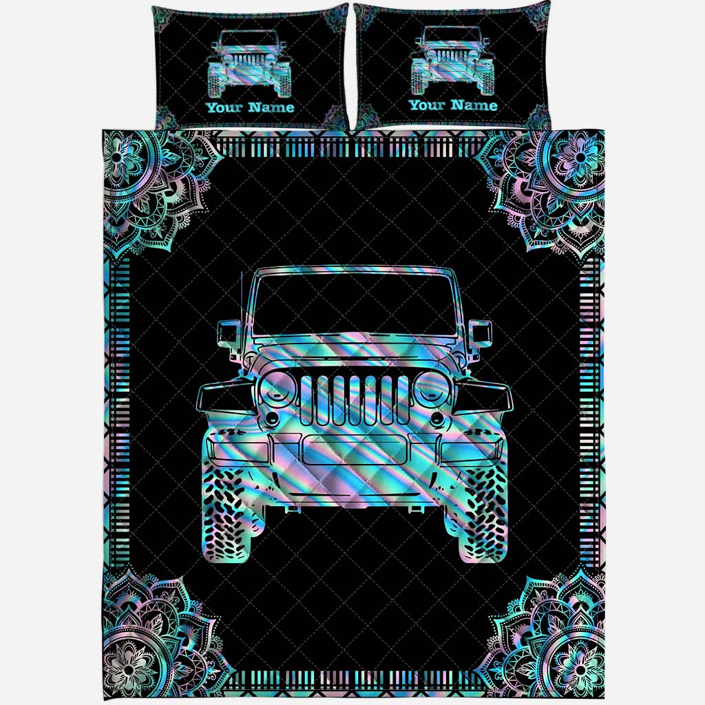 Personalized Jeep Quilt Set Custom Name Gift for Dad