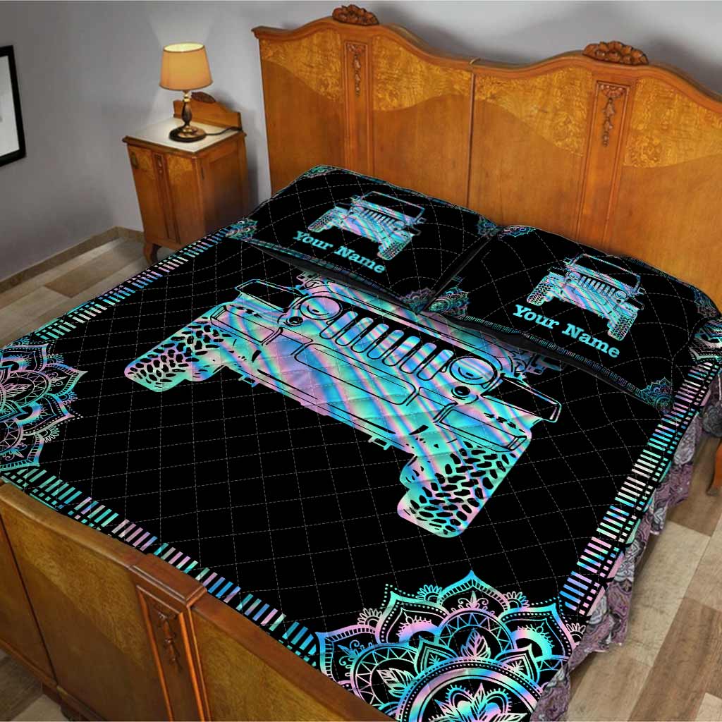 Personalized Jeep Quilt Set Custom Name Gift for Dad