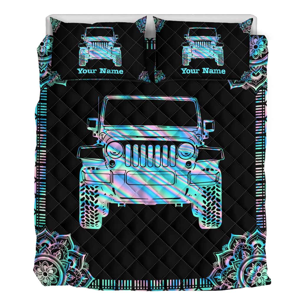 Personalized Jeep Quilt Set Custom Name Gift for Dad