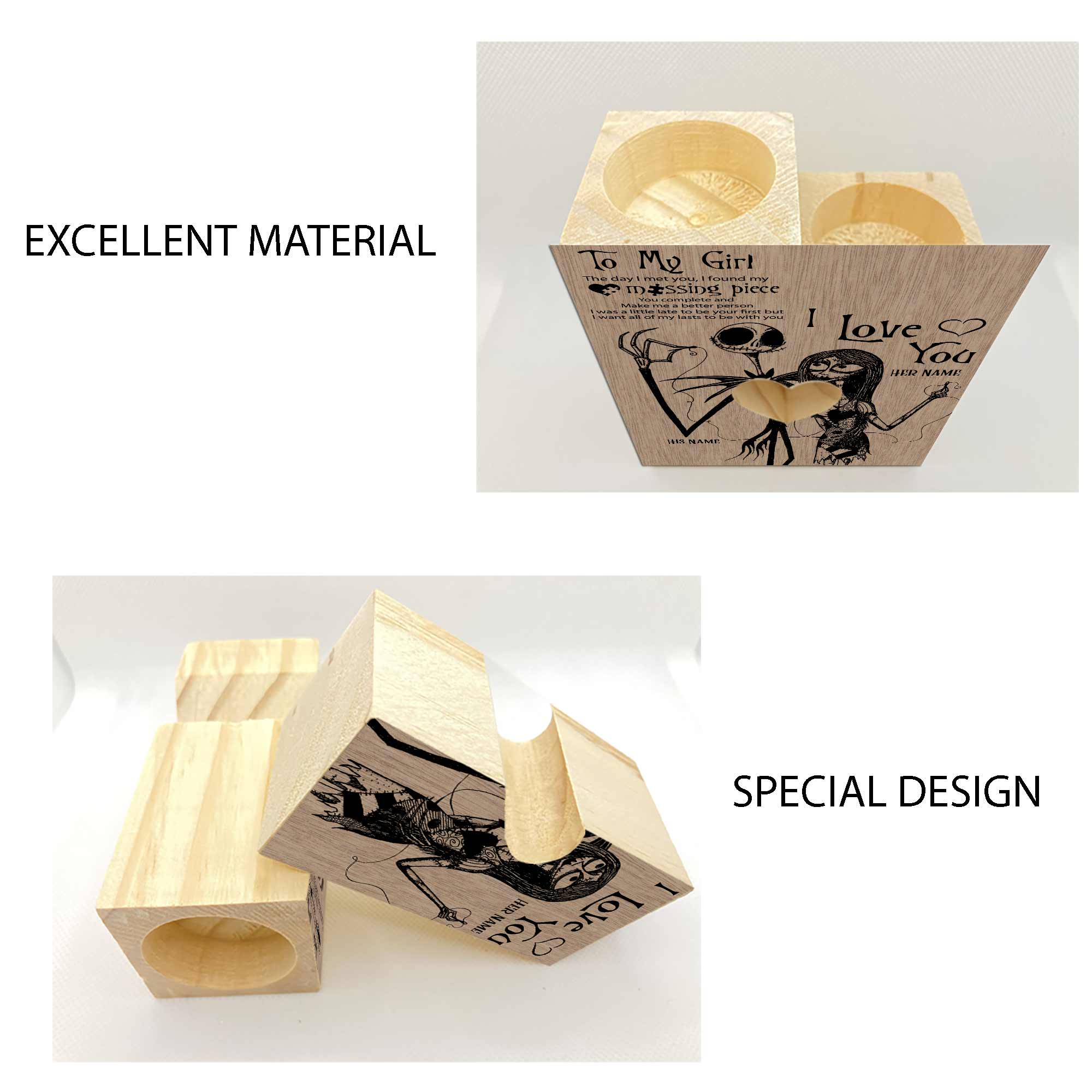 Personalized Tung Wood Candle Holder for Couples | Unique Love Gift