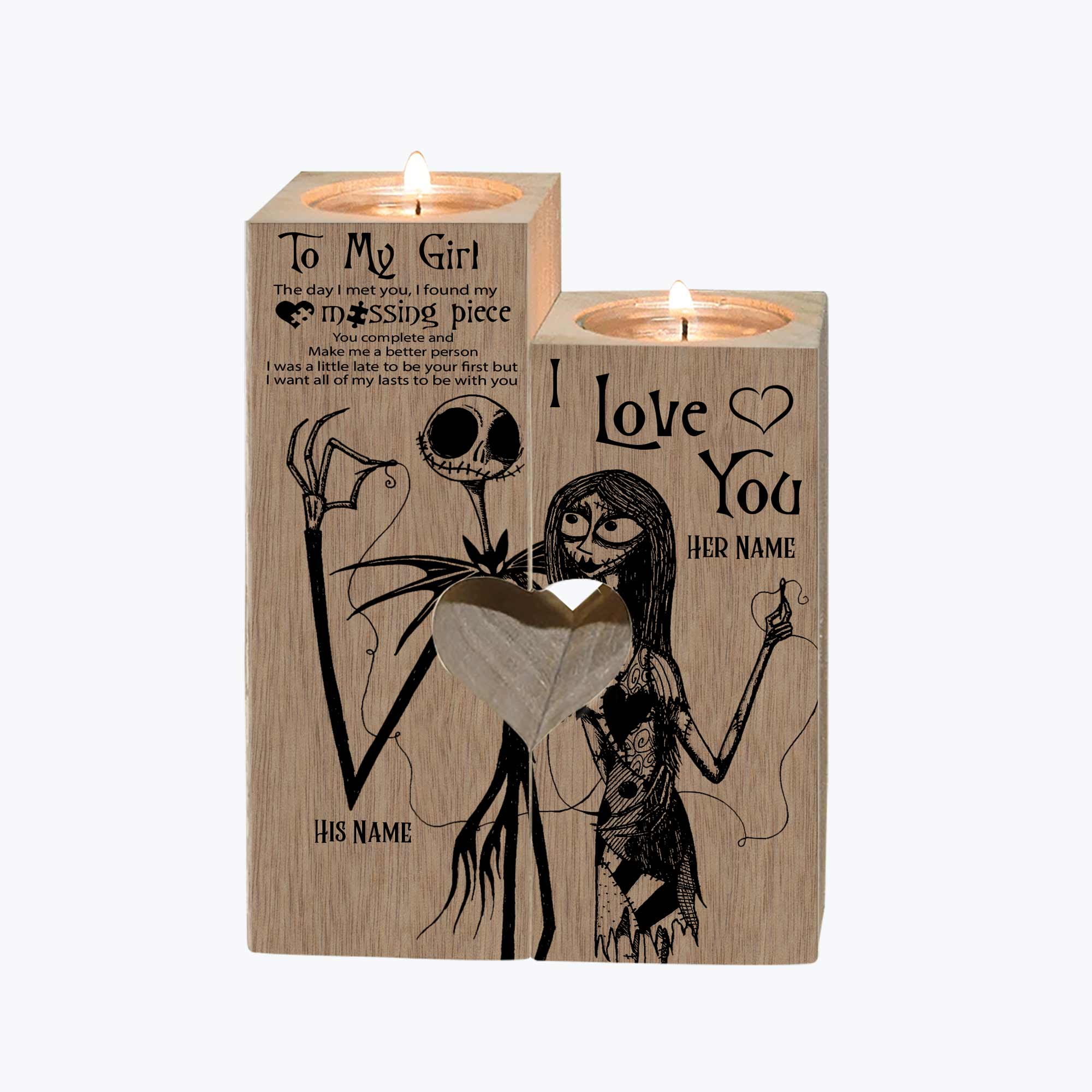 Personalized Tung Wood Candle Holder for Couples | Unique Love Gift