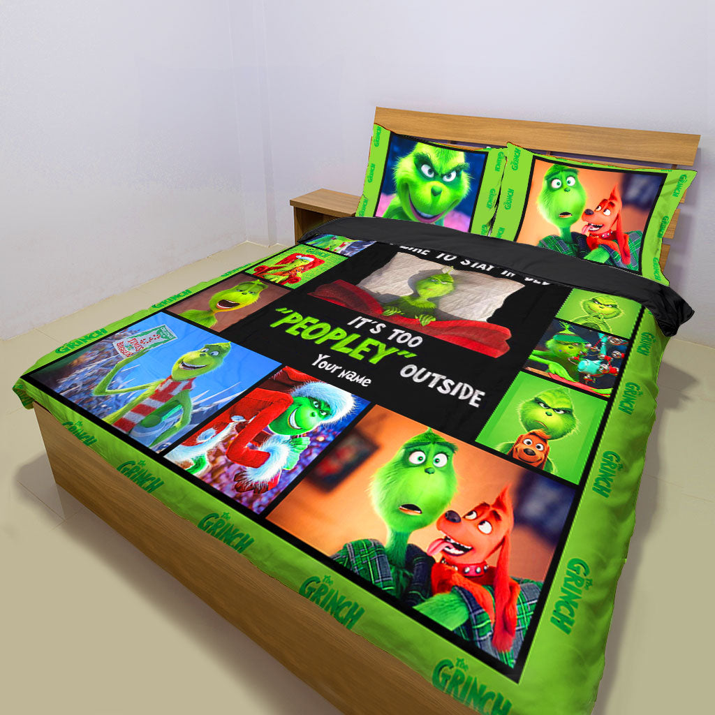 Personalized Christmas Quilt Set with Grinch Design for Kids & Family