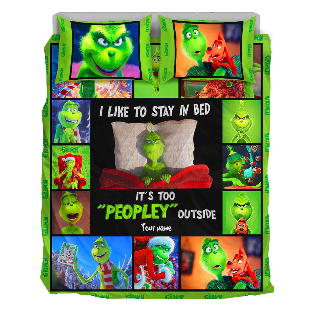 Personalized Christmas Quilt Set with Grinch Design for Kids & Family