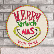 Load image into Gallery viewer, Personalized Grinch Christmas Round Wood Sign Custom Name Gift
