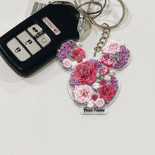 Load image into Gallery viewer, Personalized Floral Mouse Acrylic Keychain Custom Name Gift
