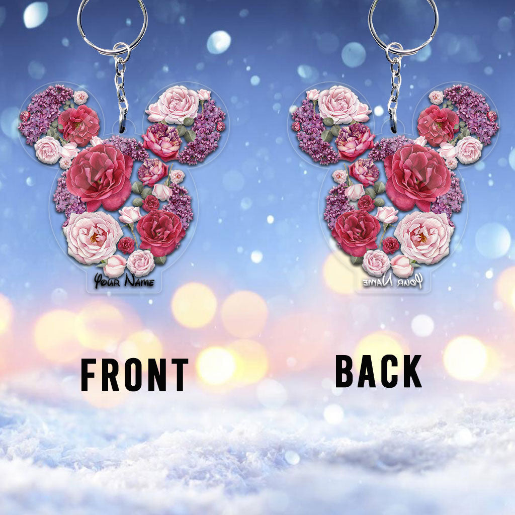 Personalized Floral Mouse Acrylic Keychain Custom Name Gift