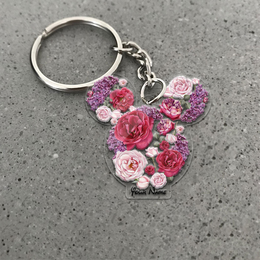 Personalized Floral Mouse Acrylic Keychain Custom Name Gift
