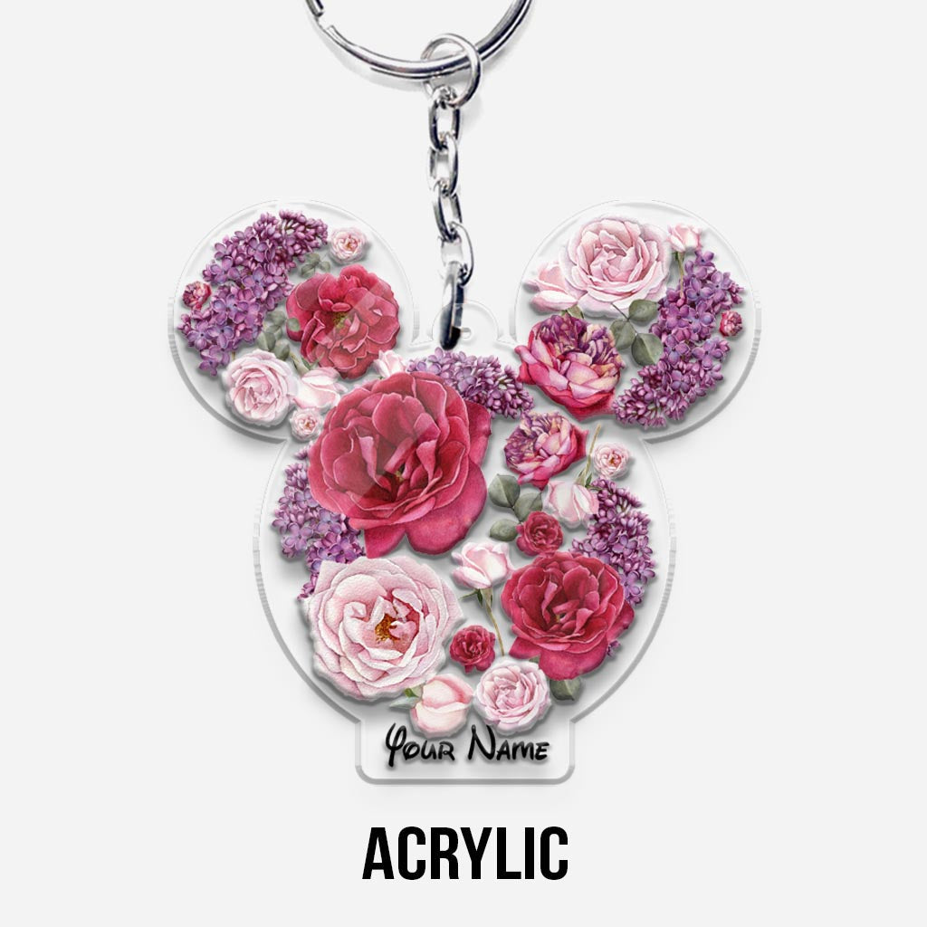 Personalized Floral Mouse Acrylic Keychain Custom Name Gift