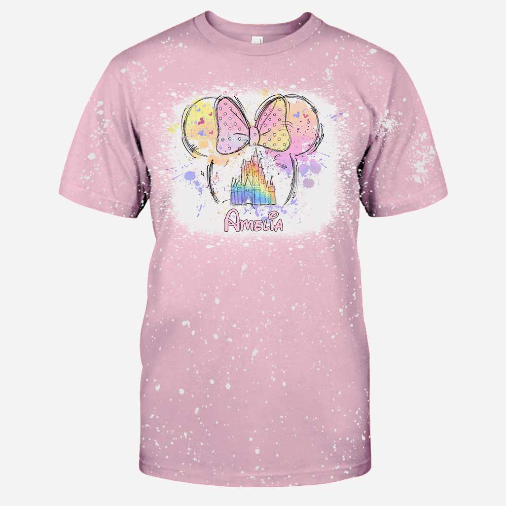 Personalized Bleached T-Shirt with Disney Castle and Bow Design for Kids