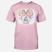 Load image into Gallery viewer, Personalized Bleached T-Shirt with Disney Castle and Bow Design for Kids
