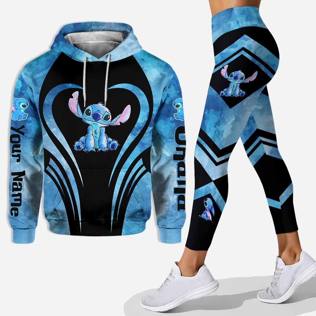 Personalized Hoodie and Leggings Set with Cute Stitch Design for Couple Gift