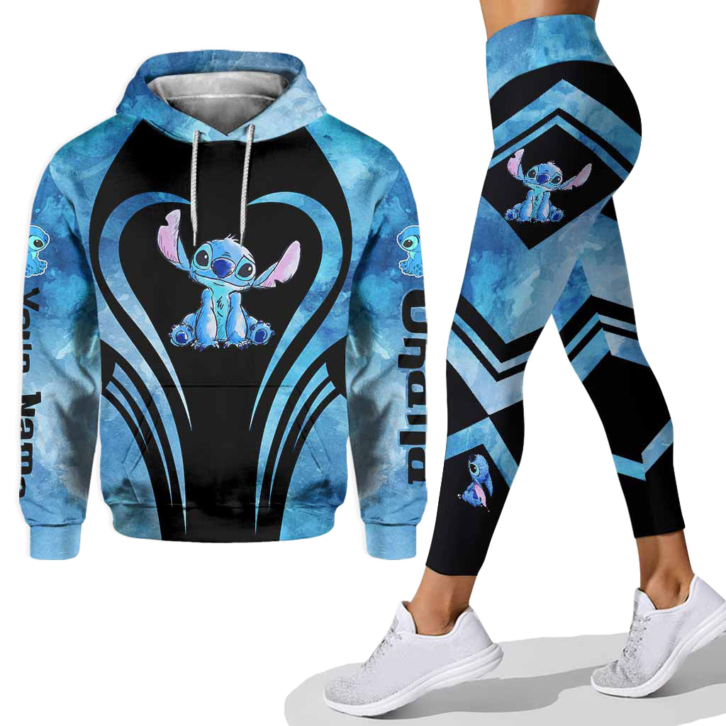 Personalized Hoodie and Leggings Set with Cute Stitch Design for Couple Gift