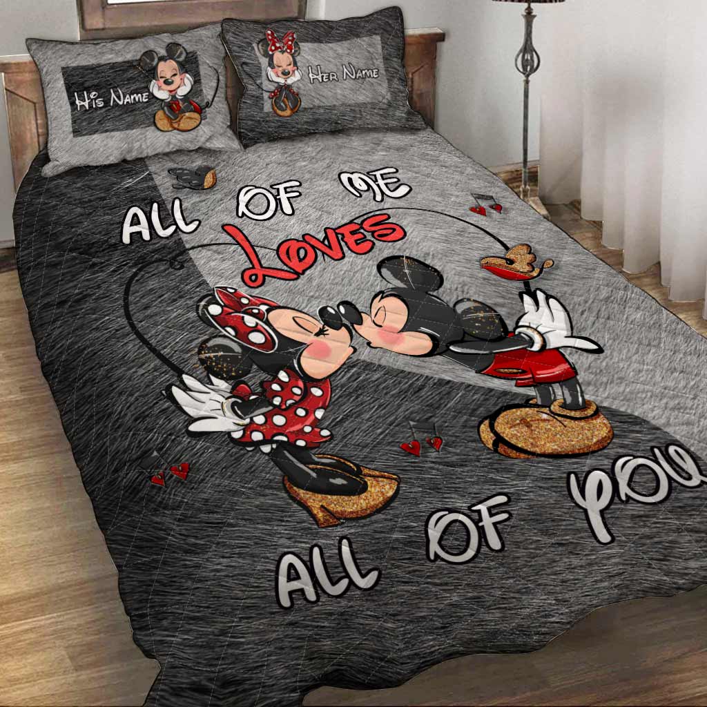 Personalized Mouse Quilt Set Custom Name Bedspread Gift for Couples
