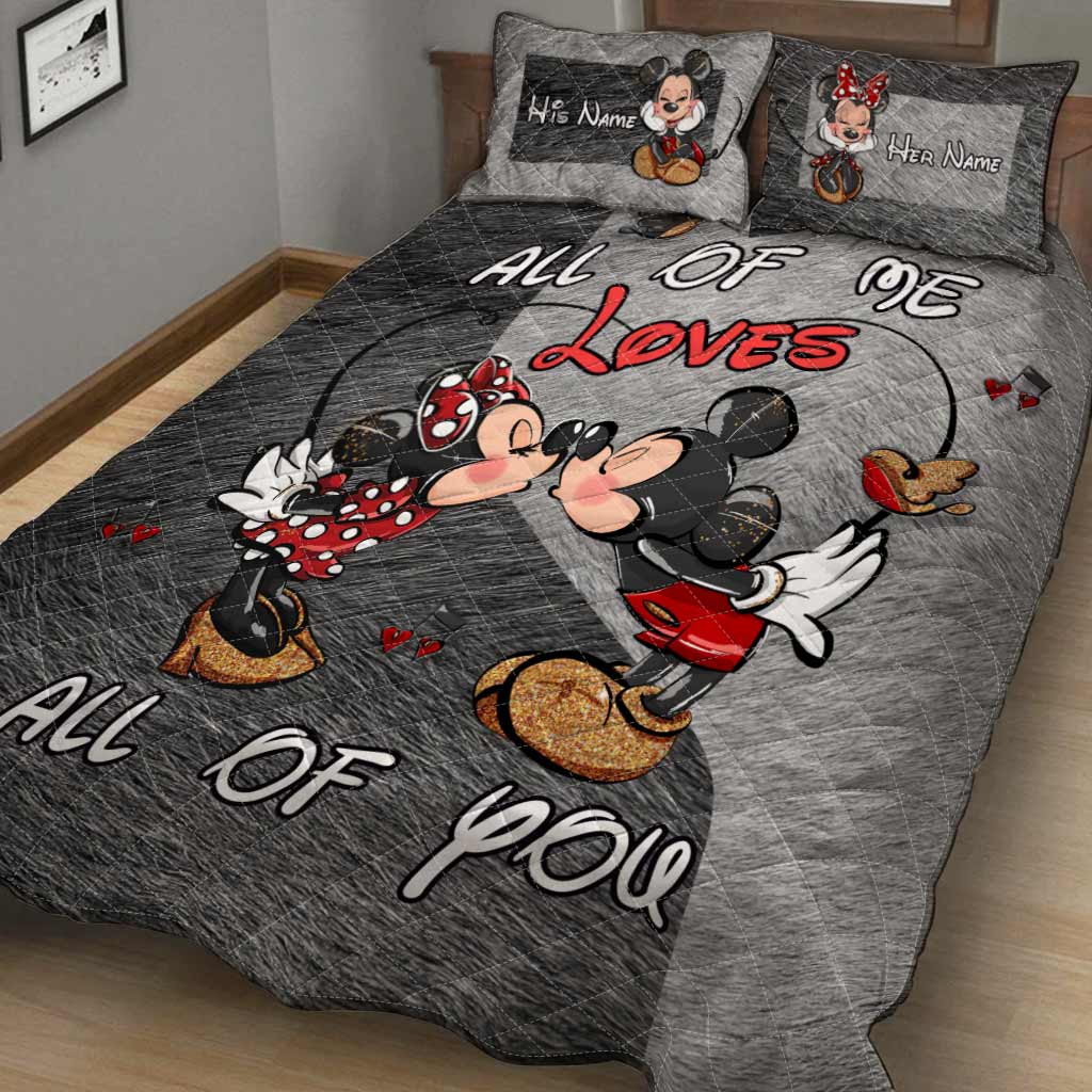 Personalized Mouse Quilt Set Custom Name Bedspread Gift for Couples