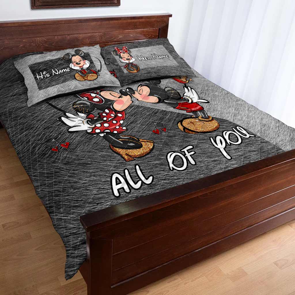 Personalized Mouse Quilt Set Custom Name Bedspread Gift for Couples
