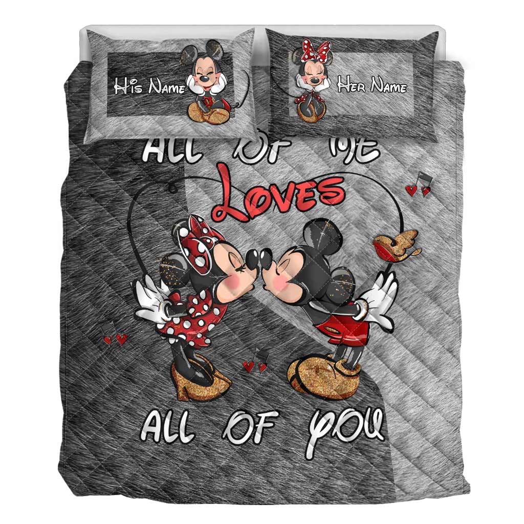 Personalized Mouse Quilt Set Custom Name Bedspread Gift for Couples