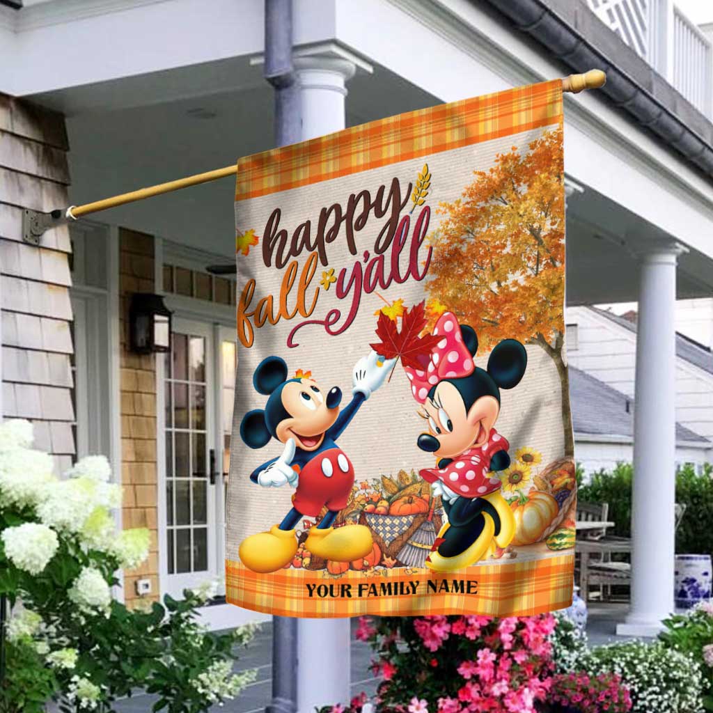 Personalized Fall Mouse House Flag Custom Family Name Gift