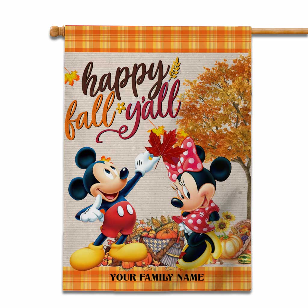 Personalized Fall Mouse House Flag Custom Family Name Gift